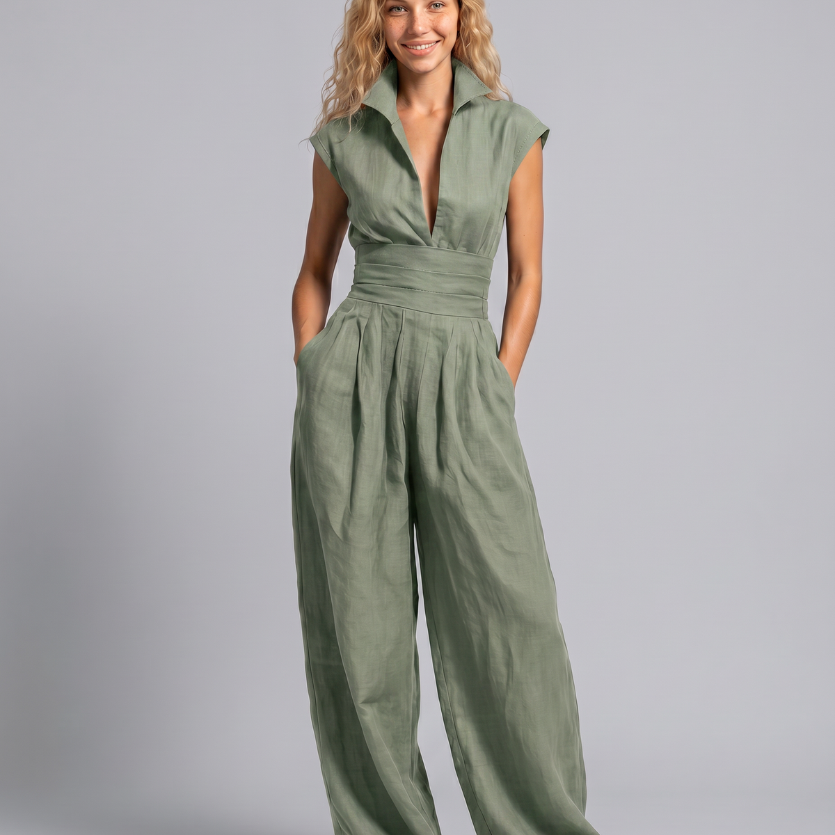 Rhoda | Linen-Blend Wide-Leg Jumpsuit