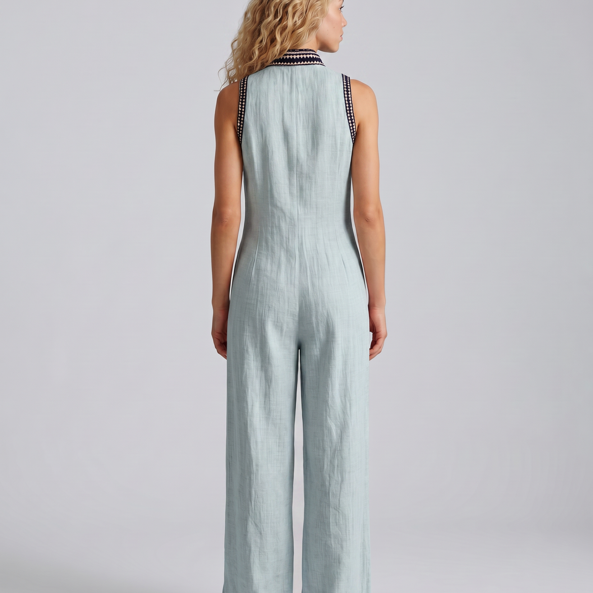 Angie | Sleeveless Linen-Blend Embroidered Jumpsuit