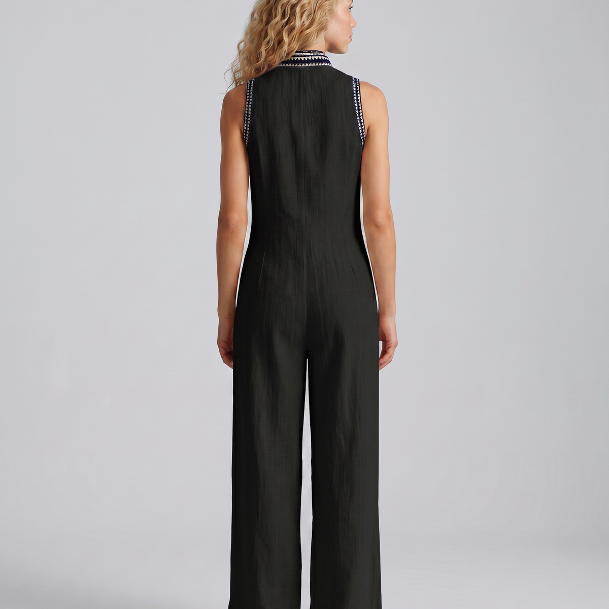 Angie | Sleeveless Linen-Blend Embroidered Jumpsuit