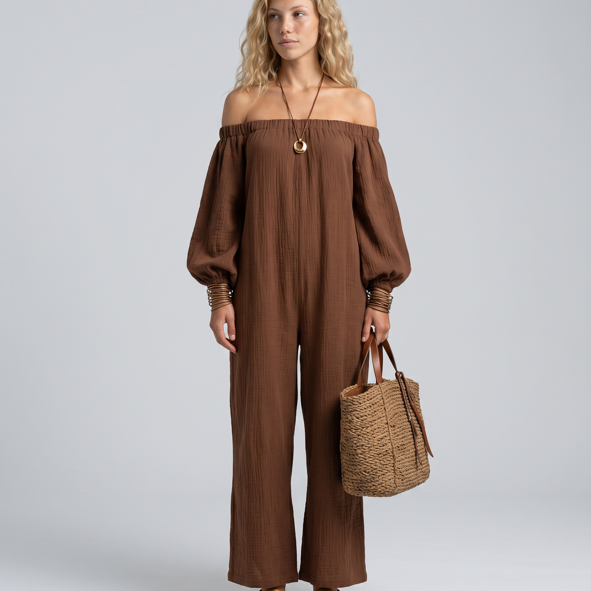 Shawna | Off-Shoulder Linen-Blend Relaxed Jumpsuit