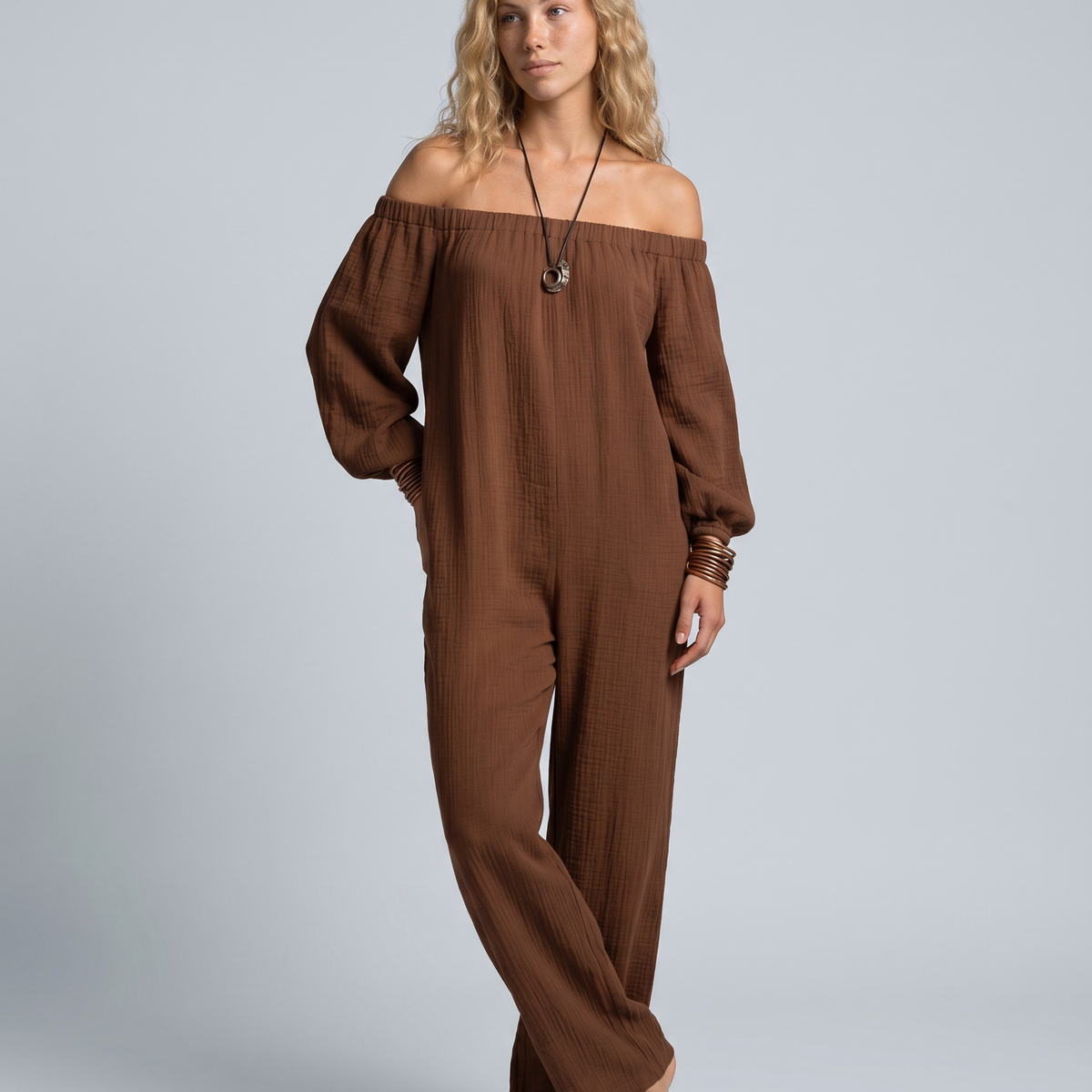 Shawna | Off-Shoulder Linen-Blend Relaxed Jumpsuit