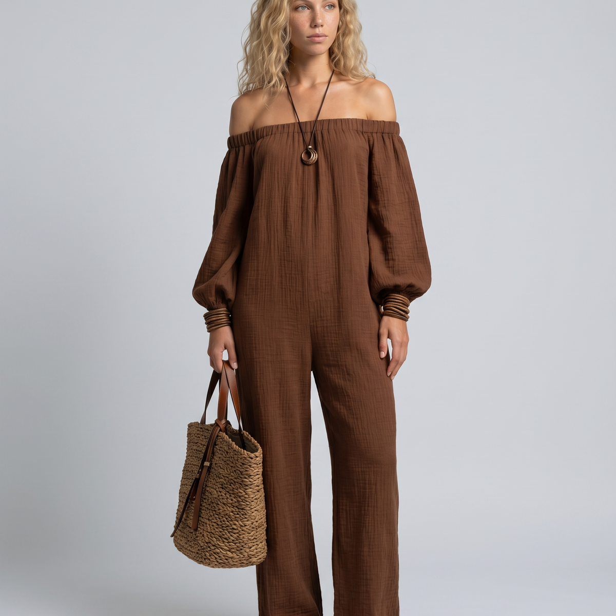 Shawna | Off-Shoulder Linen-Blend Relaxed Jumpsuit
