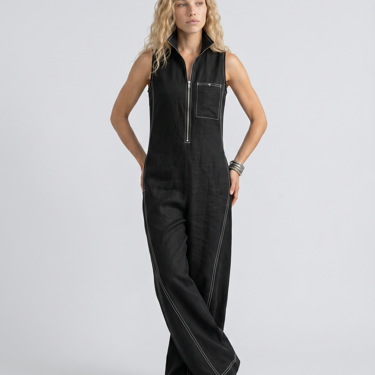 Katina | Sleeveless Contrast Trim Relaxed Jumpsuit