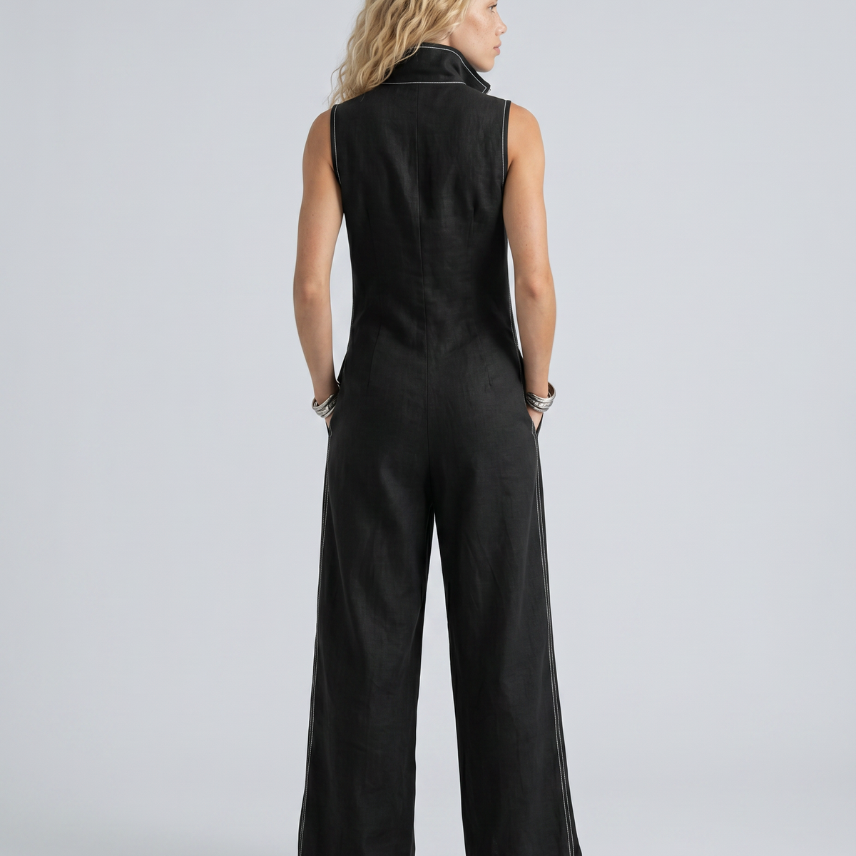 Katina | Sleeveless Contrast Trim Relaxed Jumpsuit