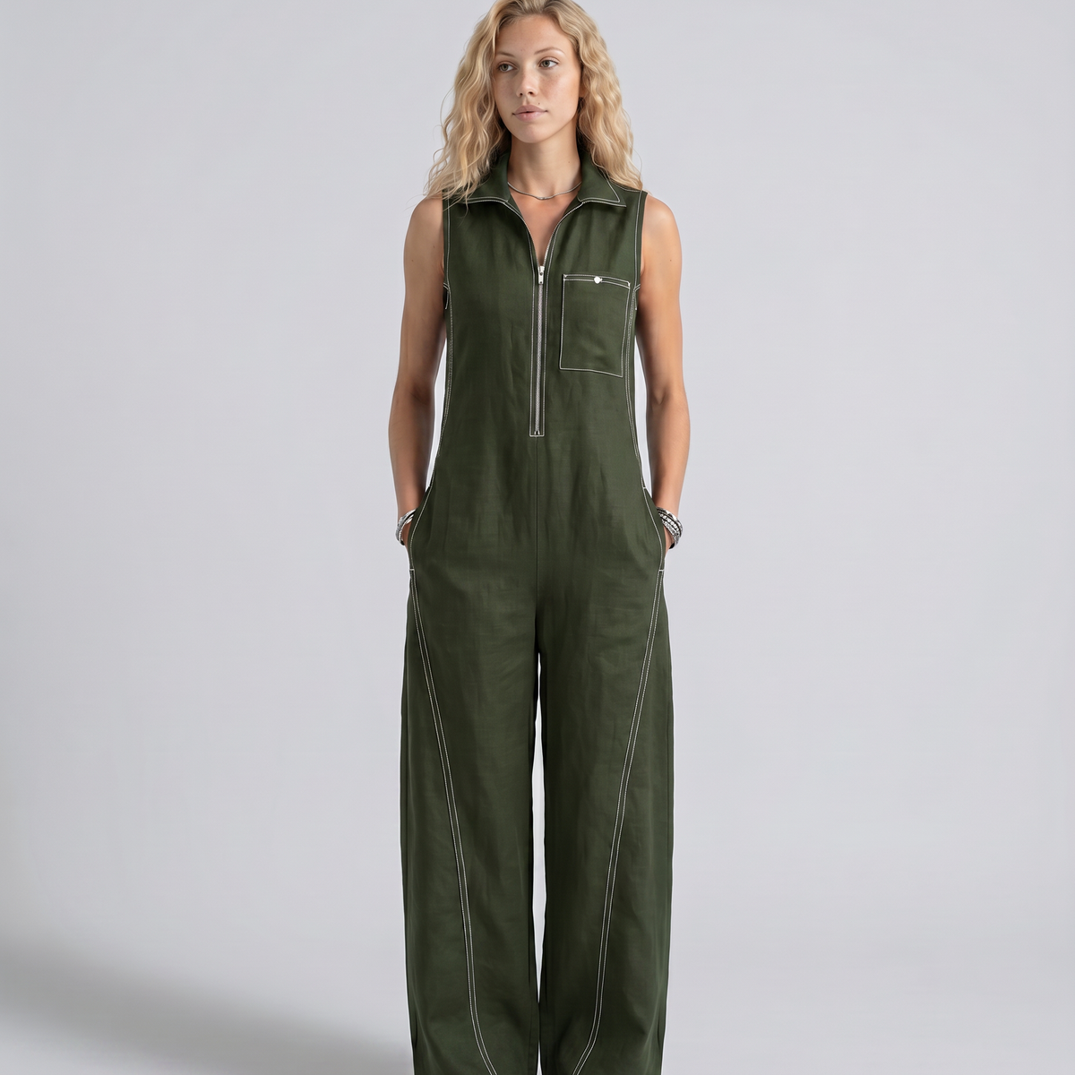 Katina | Sleeveless Contrast Trim Relaxed Jumpsuit