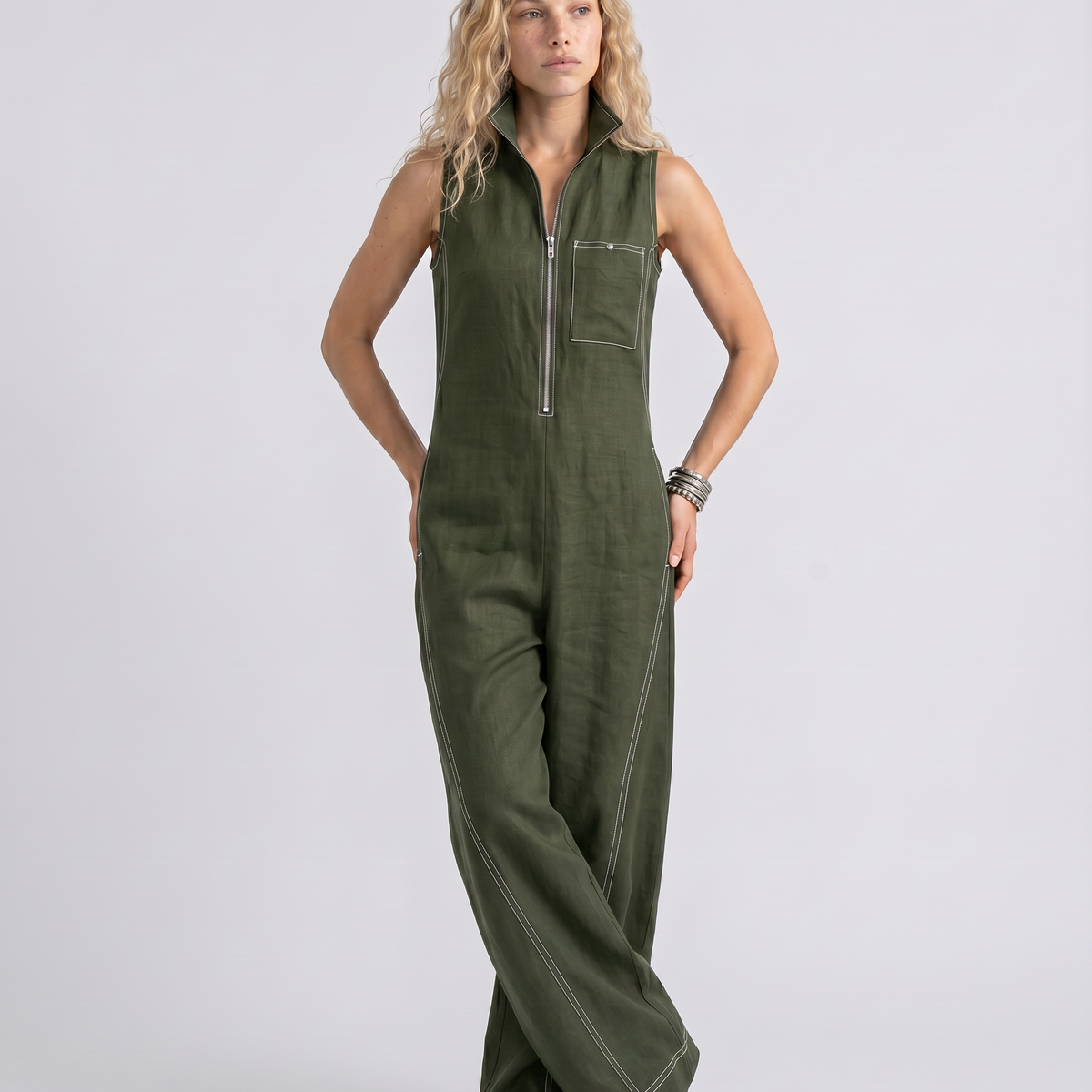 Katina | Sleeveless Contrast Trim Relaxed Jumpsuit
