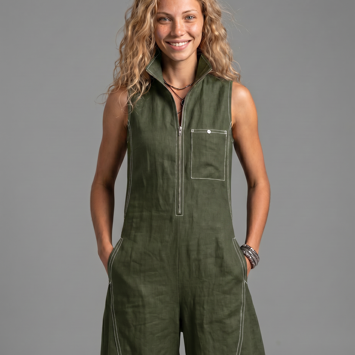Katina | Sleeveless Contrast Trim Relaxed Jumpsuit