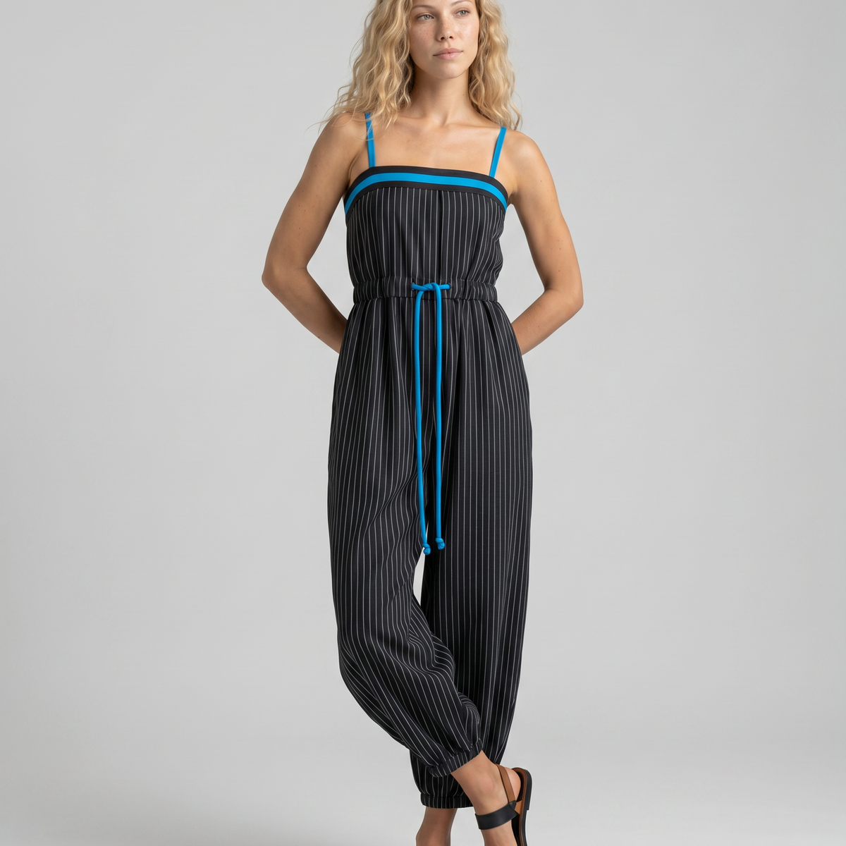Selene | Striped Balloon-Leg Jumpsuit with Drawstring Waist