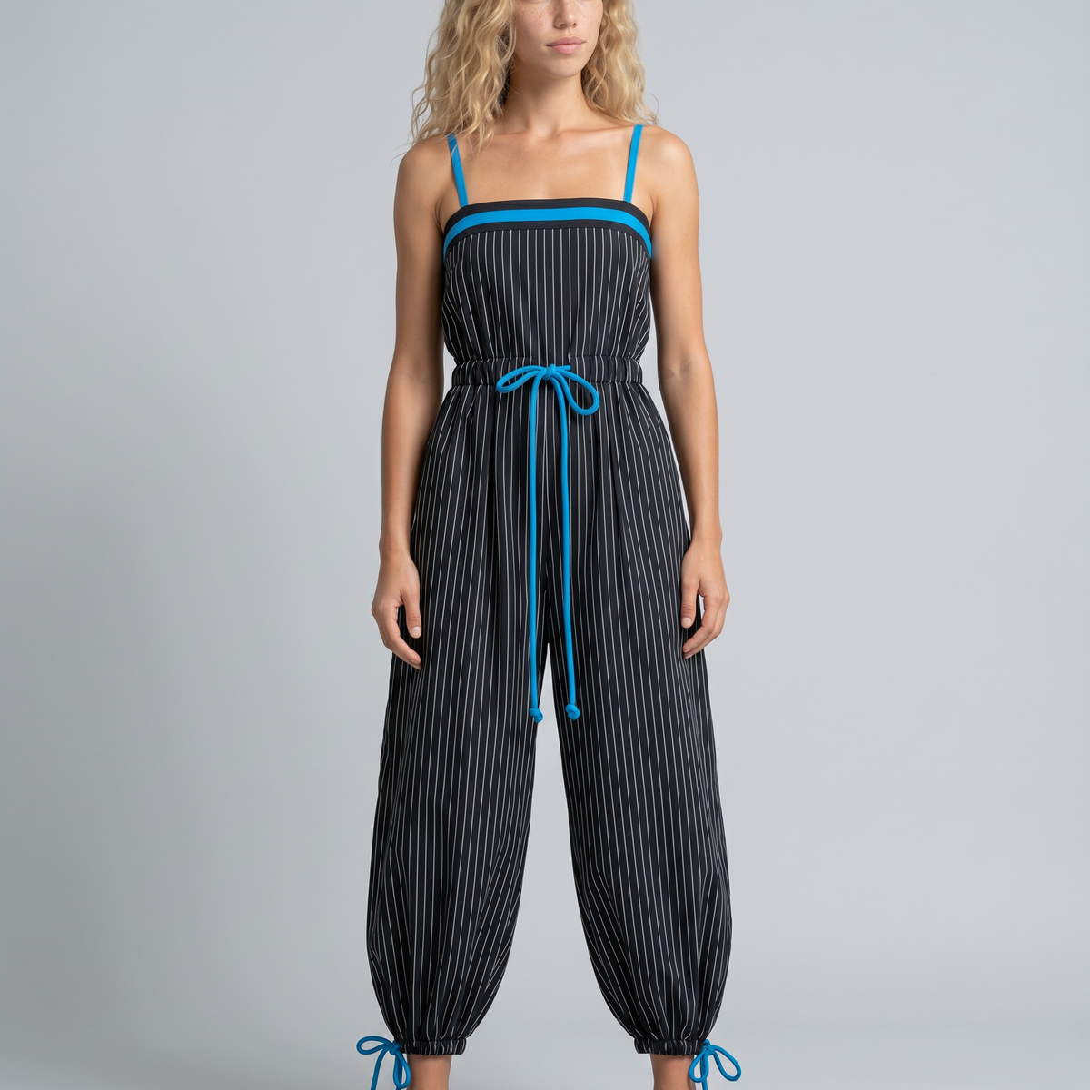 Selene | Striped Balloon-Leg Jumpsuit with Drawstring Waist
