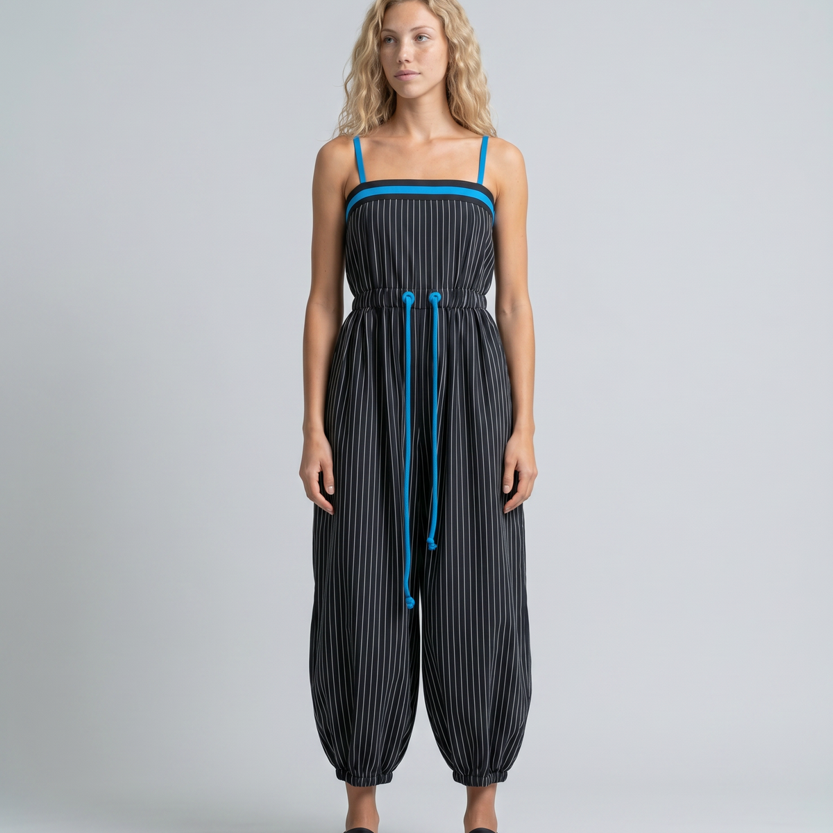 Selene | Striped Balloon-Leg Jumpsuit with Drawstring Waist
