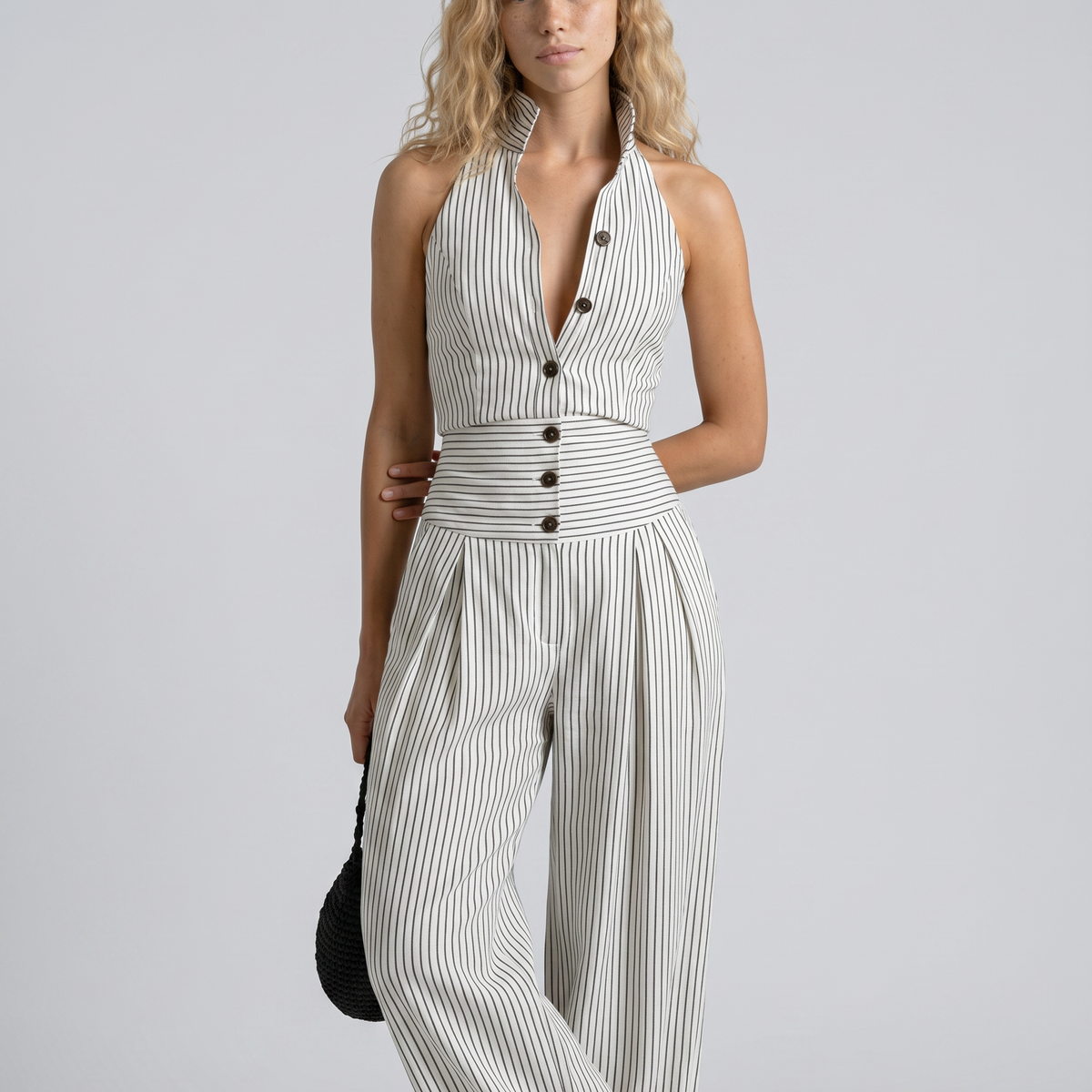 Letha | Striped Halter Neck Wide-Leg Jumpsuit