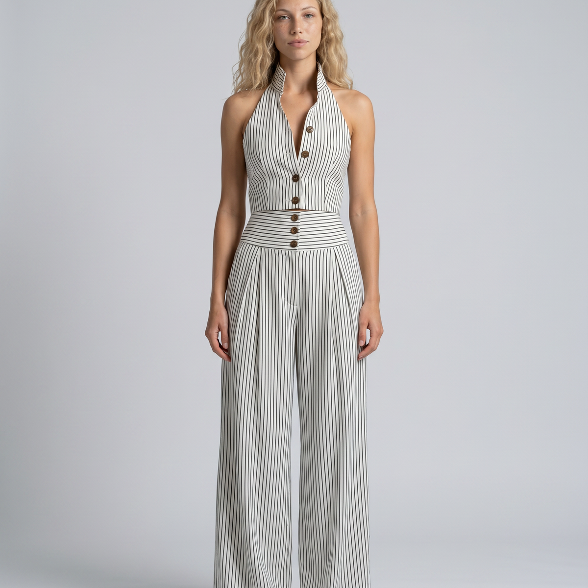 Letha | Striped Halter Neck Wide-Leg Jumpsuit