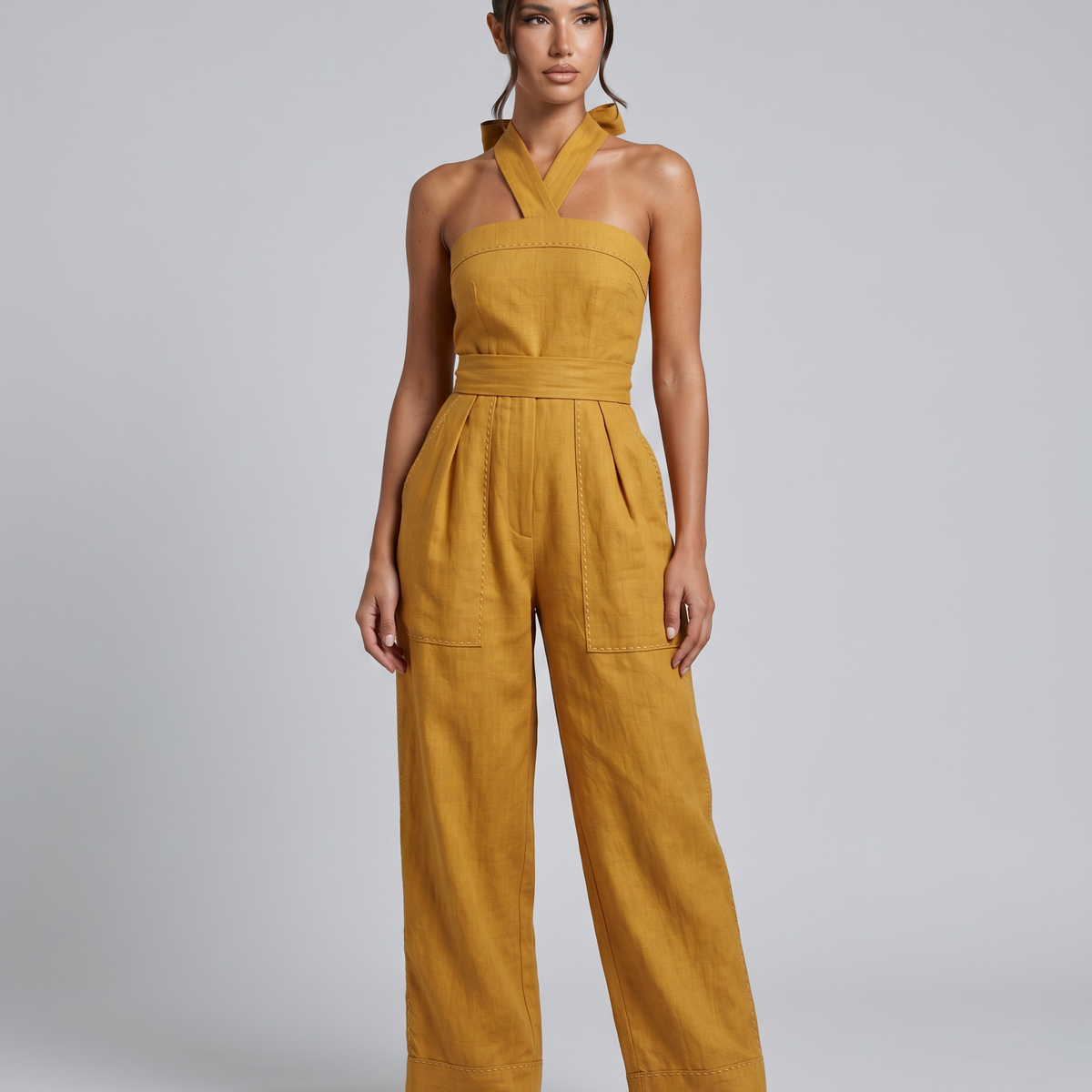 Mayra | Linen-Blend Jumpsuit with Crisscross Neckline