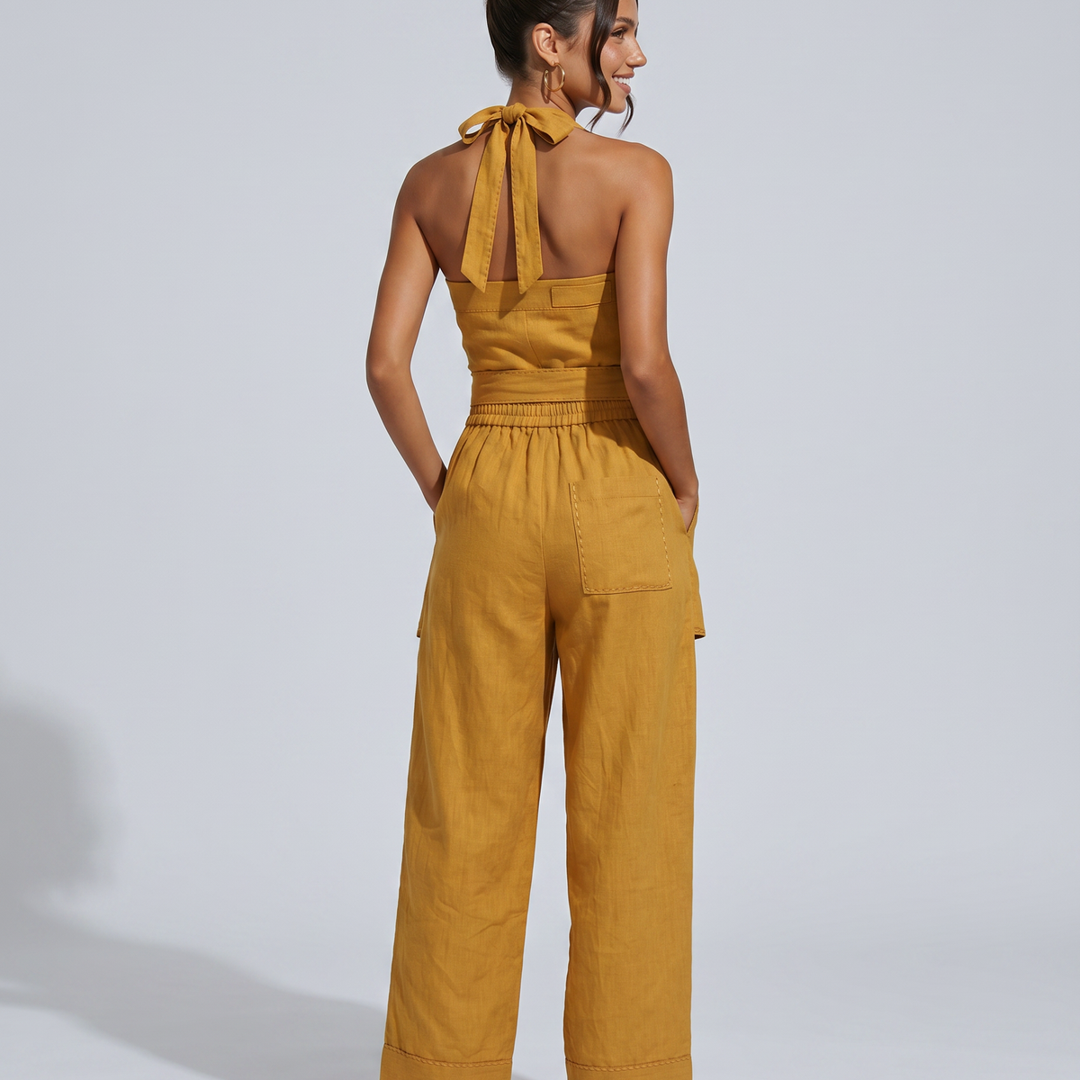 Mayra | Linen-Blend Jumpsuit with Crisscross Neckline