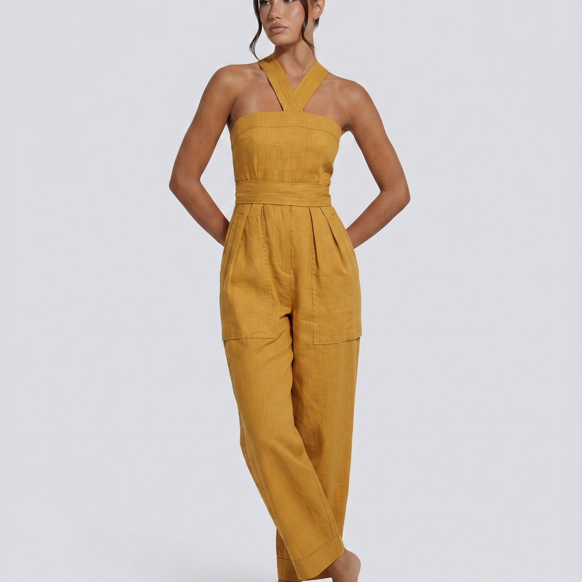 Mayra | Linen-Blend Jumpsuit with Crisscross Neckline