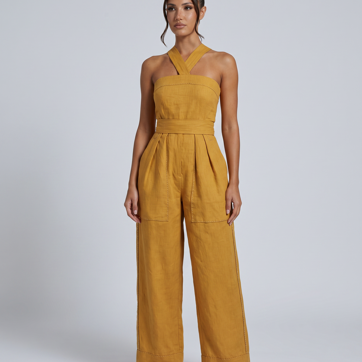 Mayra | Linen-Blend Jumpsuit with Crisscross Neckline