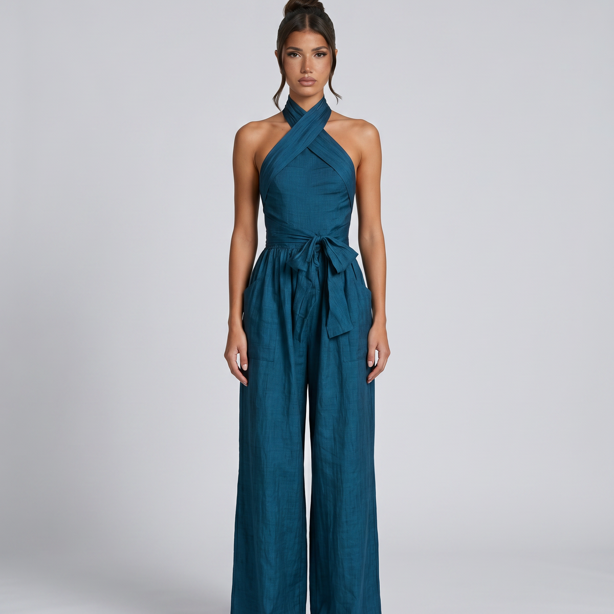 Hallie | Cross Halter Wide-Leg Jumpsuit