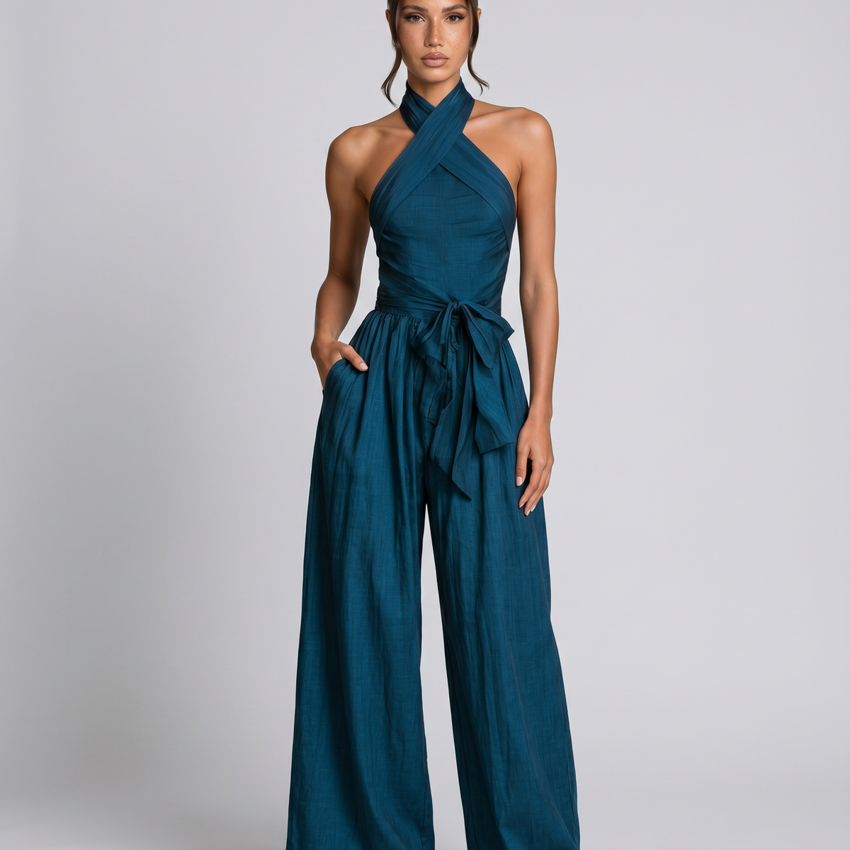 Hallie | Cross Halter Wide-Leg Jumpsuit