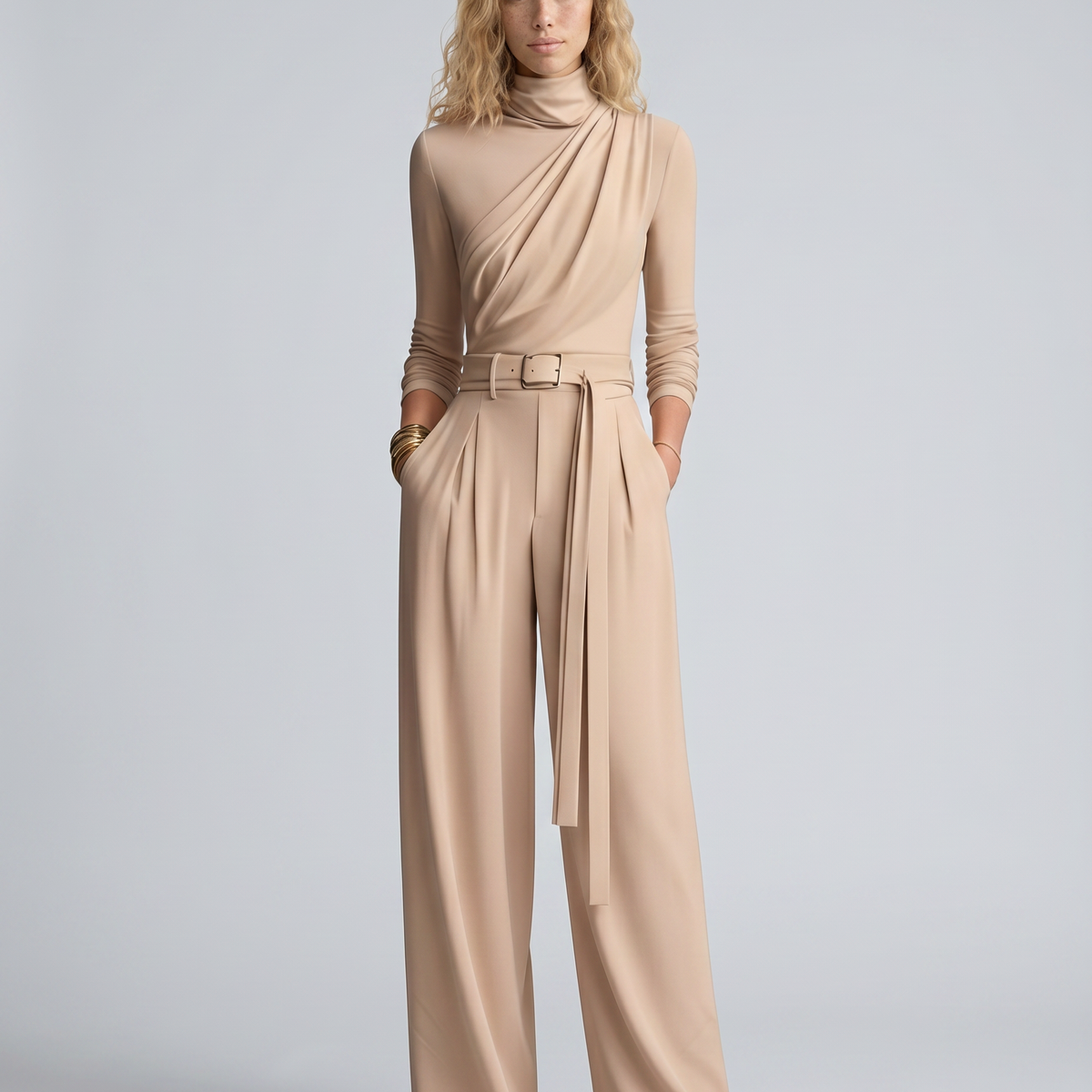 Delia | Knit Wide-Leg Jumpsuit with Gathered Waist