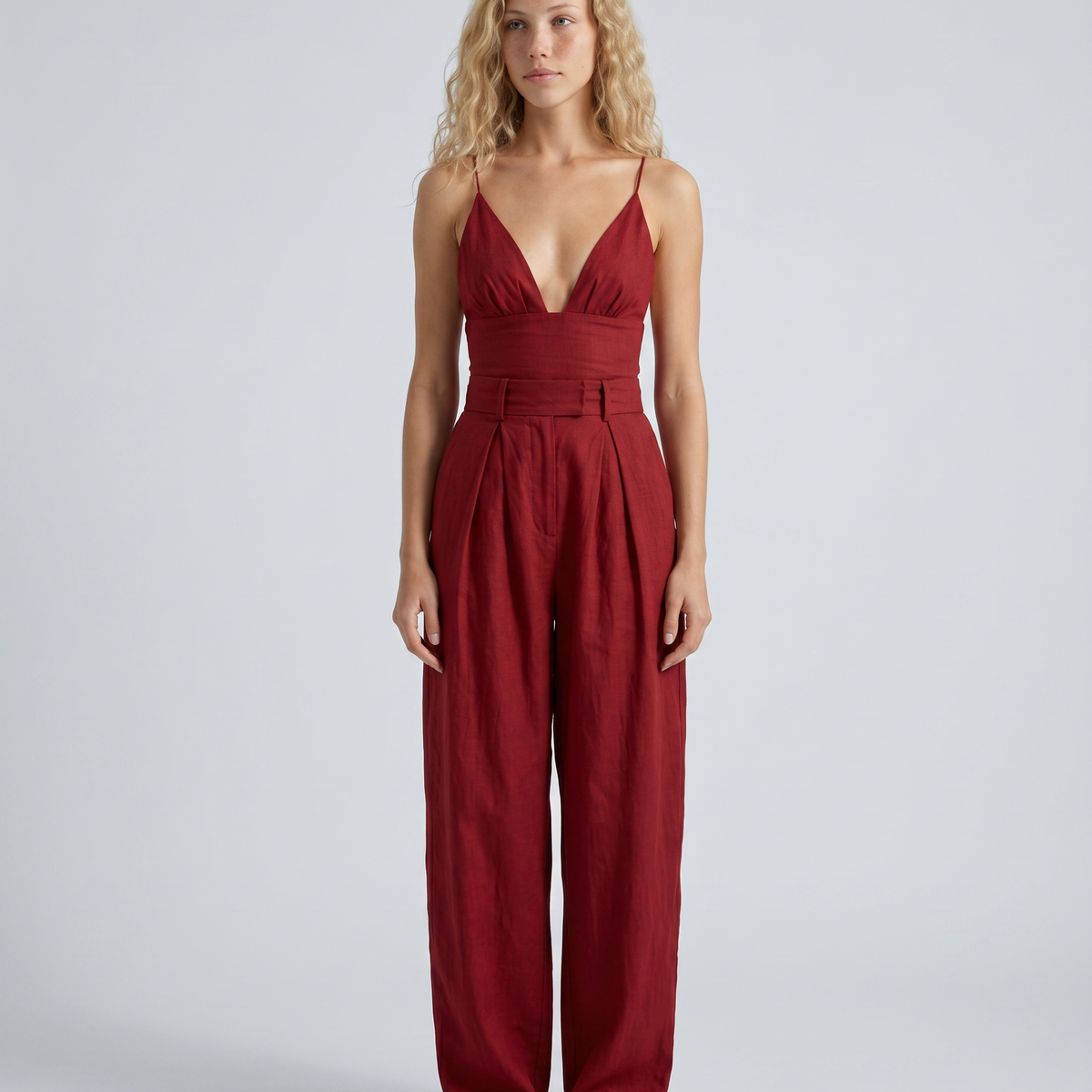 Lynne | Linen-Blend Pleated Jumpsuit