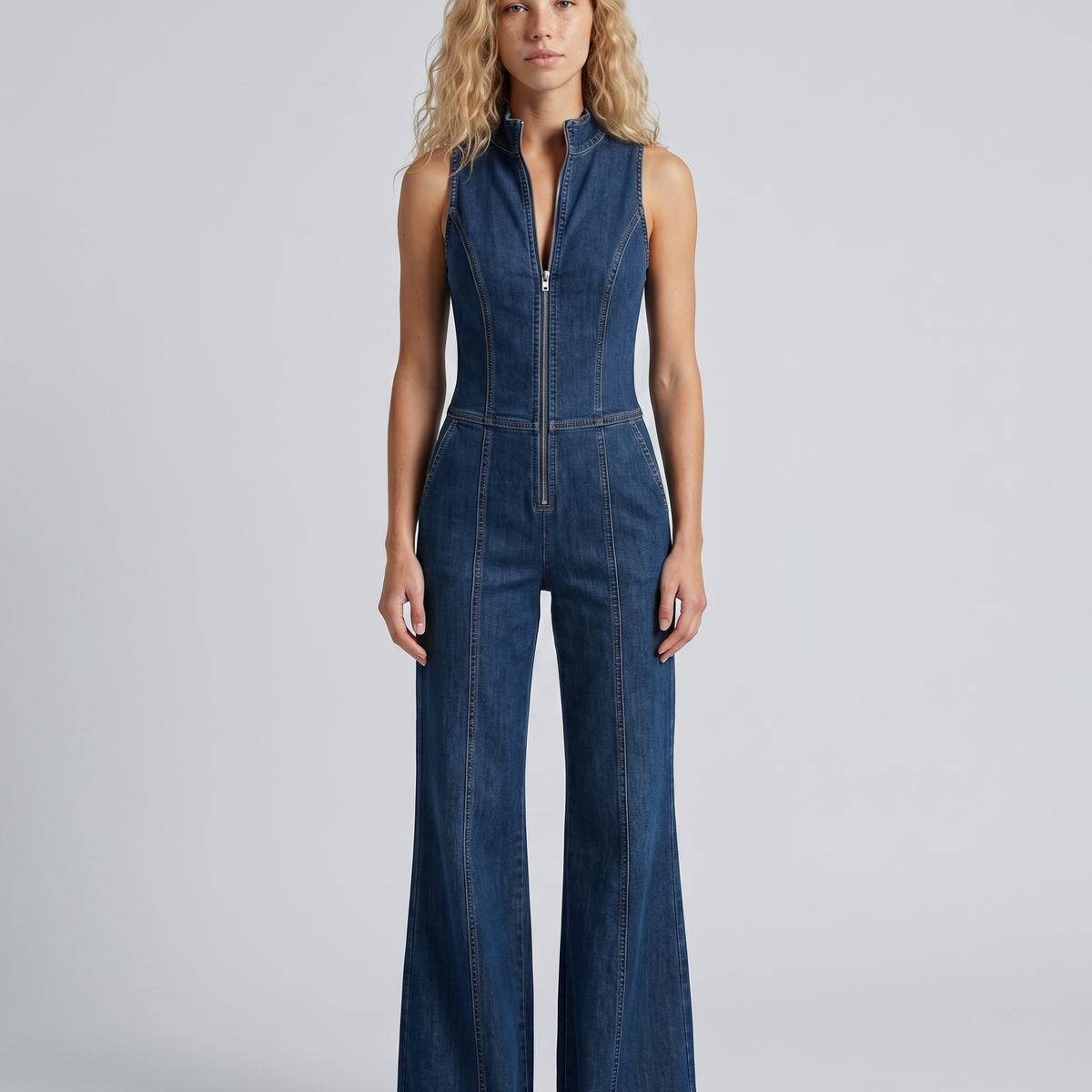Dorthy | Sleeveless Denim Flared Jumpsuit