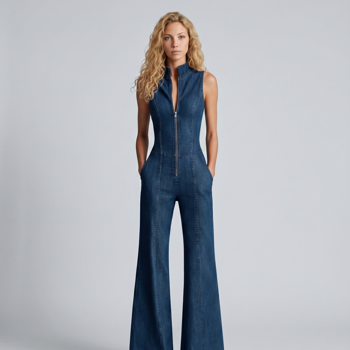 Dorthy | Sleeveless Denim Flared Jumpsuit