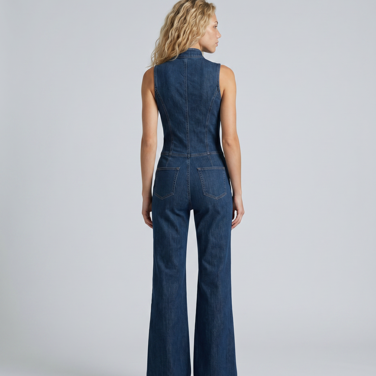 Dorthy | Sleeveless Denim Flared Jumpsuit
