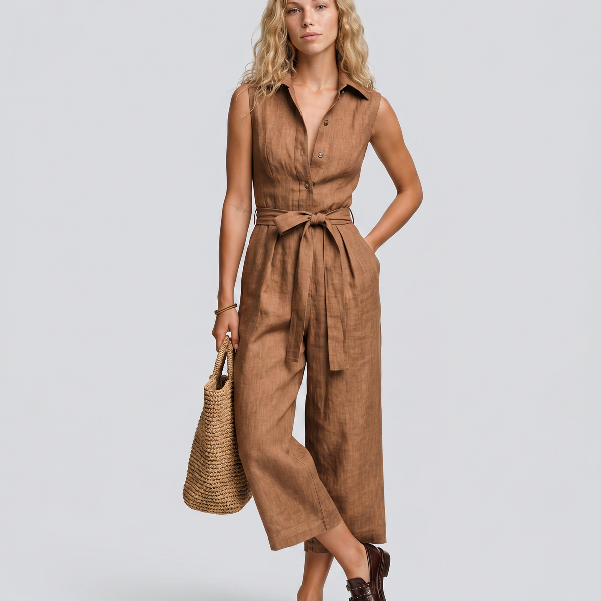 Cleo | Linen-Blend Culotte Jumpsuit