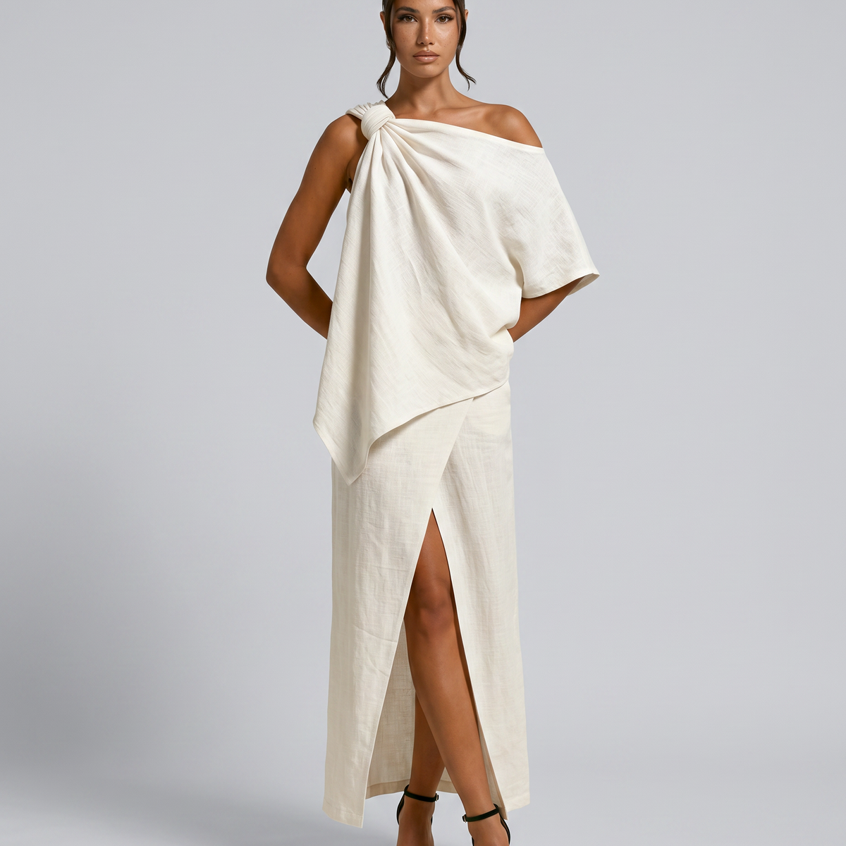 Amy | Textured Linen-Blend Asymmetric Skirt