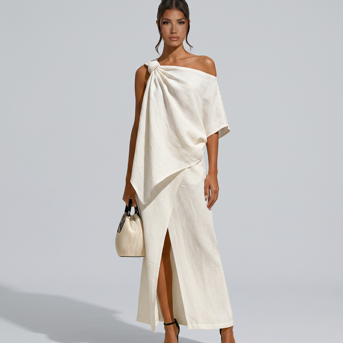 Amy | Textured Linen-Blend Asymmetric Skirt