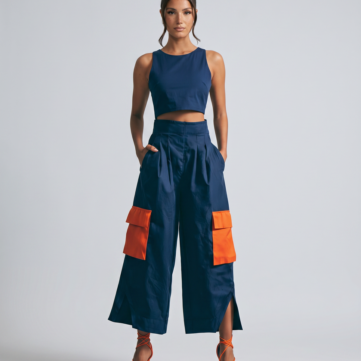 Dana | High-Waisted Cargo Culottes with Contrast Pockets