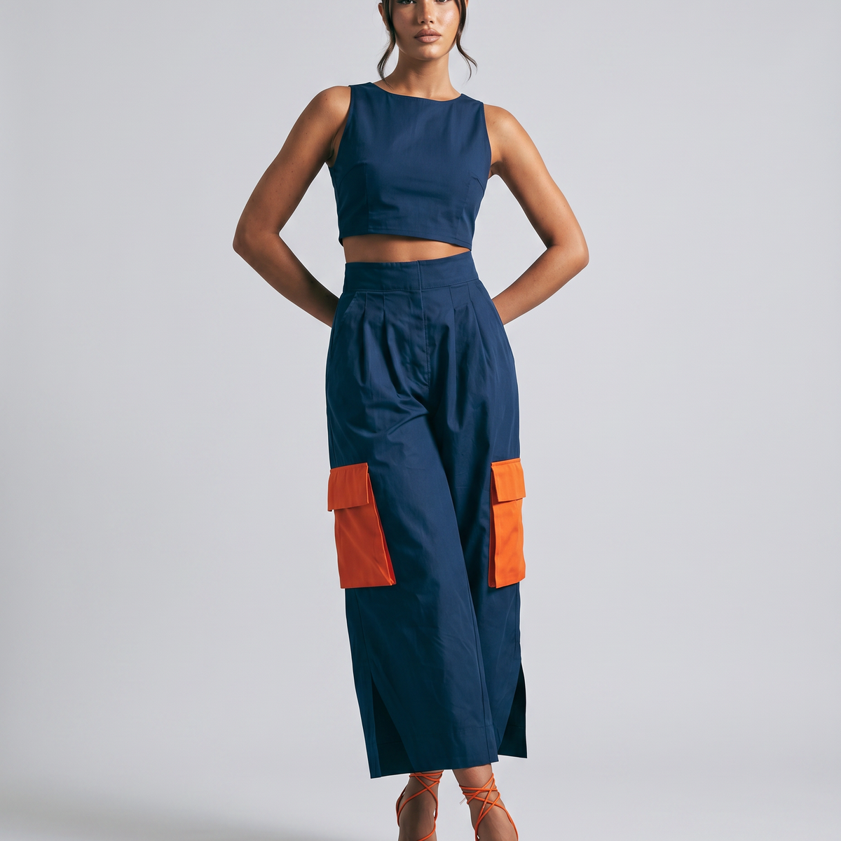 Dana | High-Waisted Cargo Culottes with Contrast Pockets