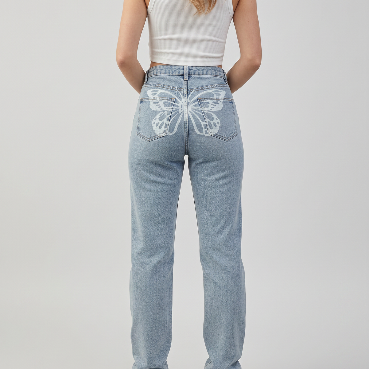 Raquel | High-Waist Jeans with Butterfly Print