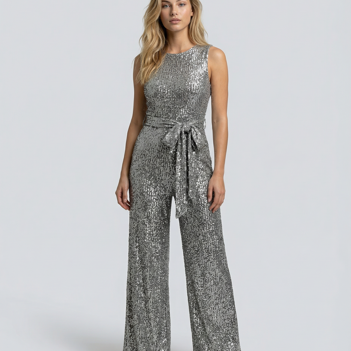 Celeste | Sleeveless Sequin Jumpsuit with Open Back