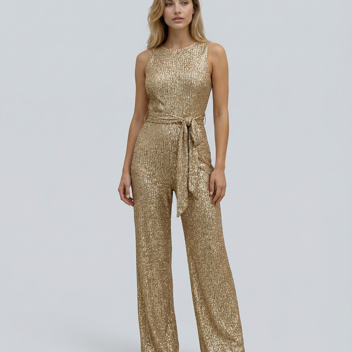 Celeste | Sleeveless Sequin Jumpsuit with Open Back