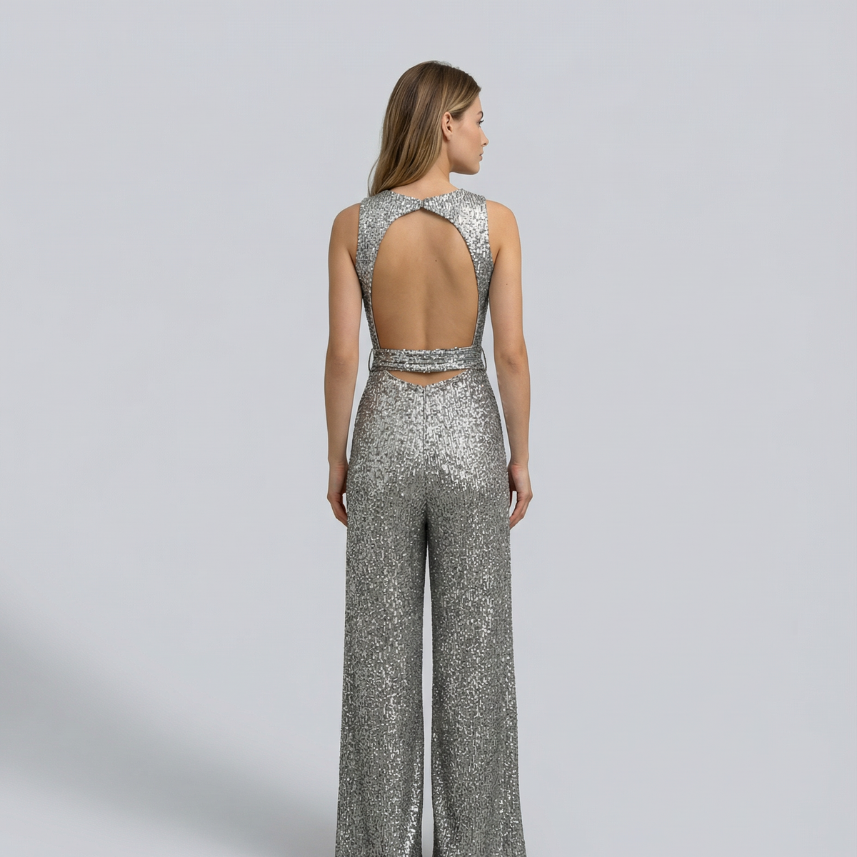 Celeste | Sleeveless Sequin Jumpsuit with Open Back