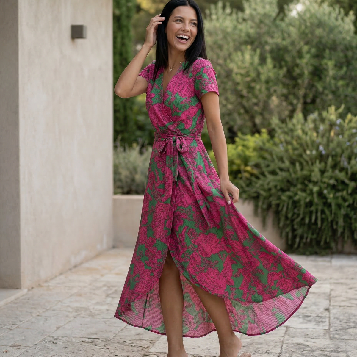 Elowen | Wrap Maxi Dress with Short Sleeves