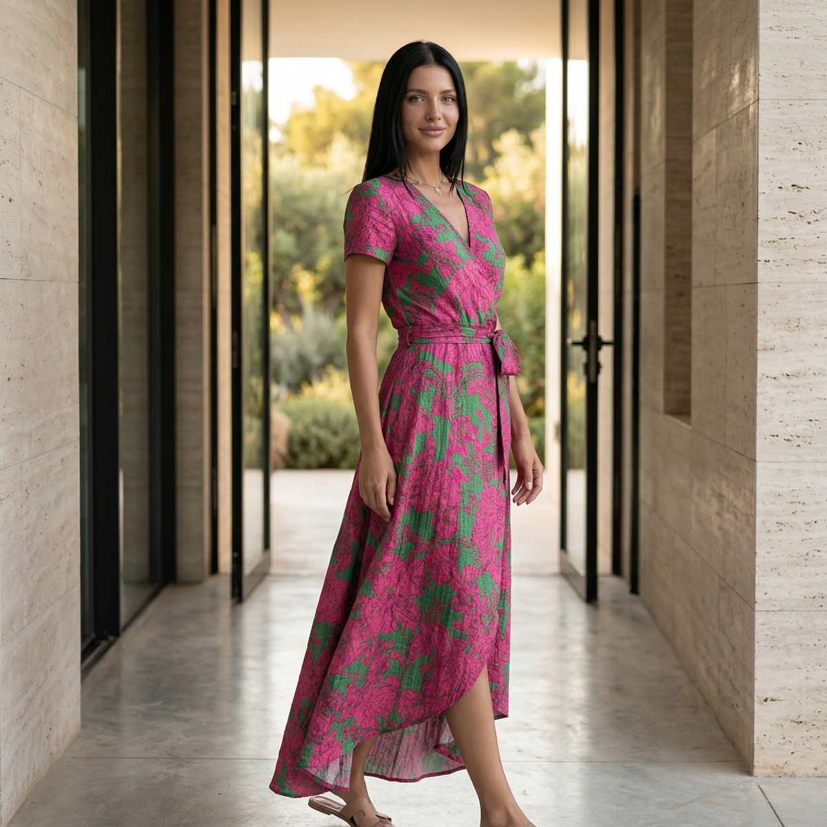 Elowen | Wrap Maxi Dress with Short Sleeves