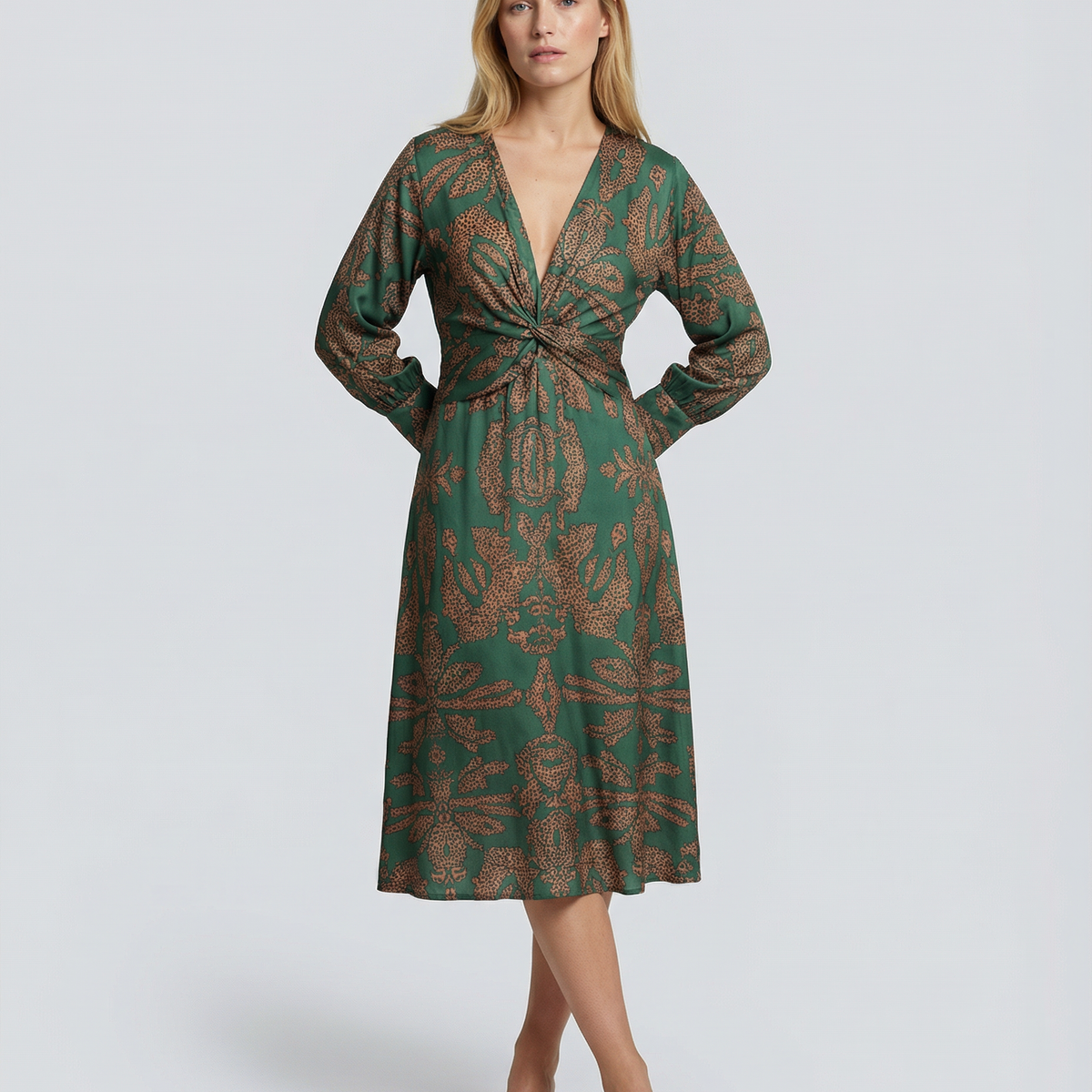 Mirella | Printed Midi Dress with Tie Waist