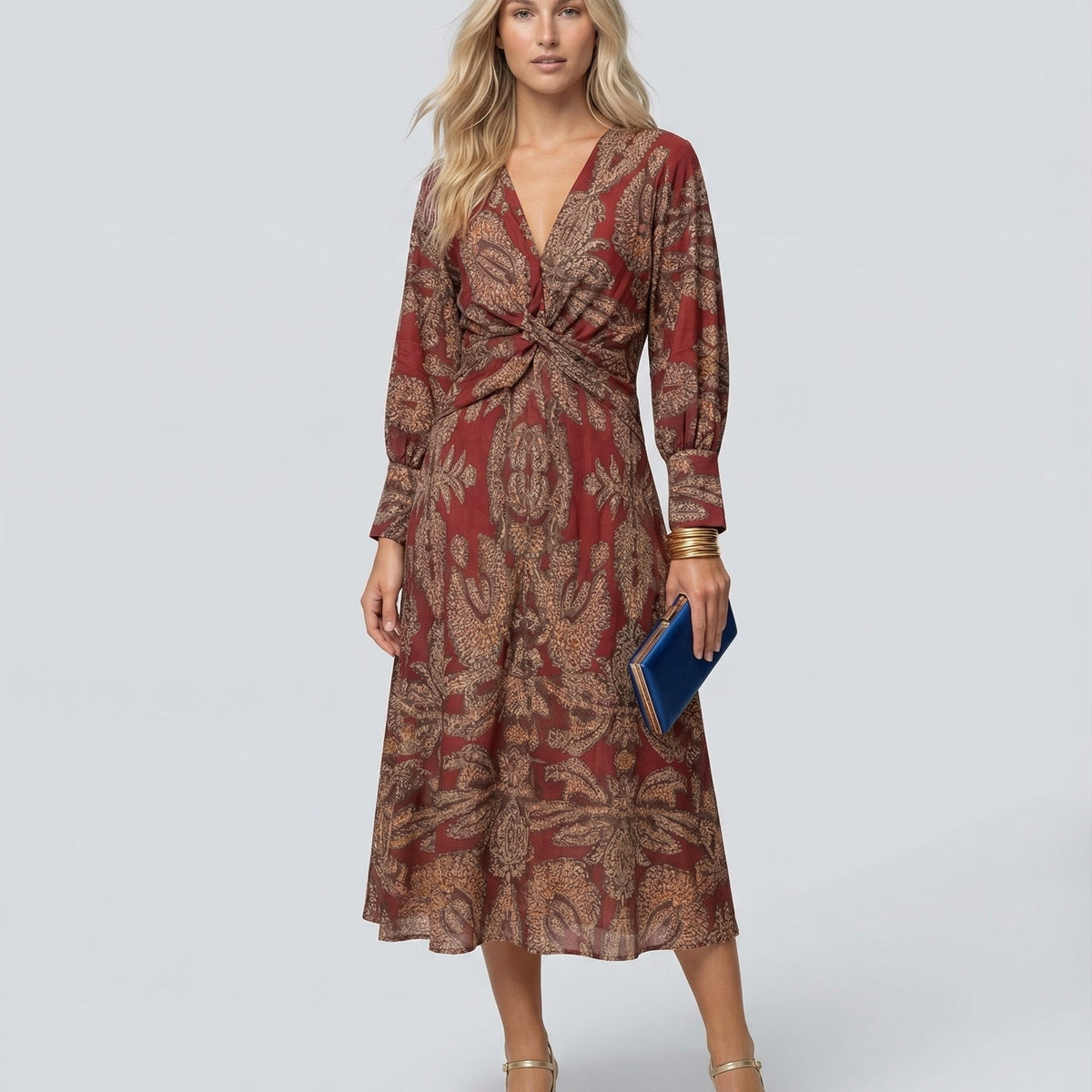 Mirella | Printed Midi Dress with Tie Waist