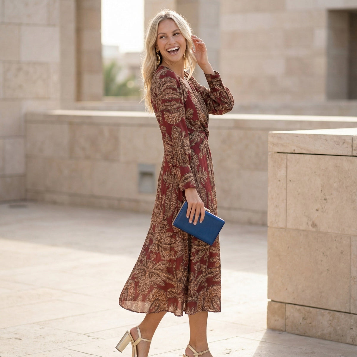 Mirella | Printed Midi Dress with Tie Waist