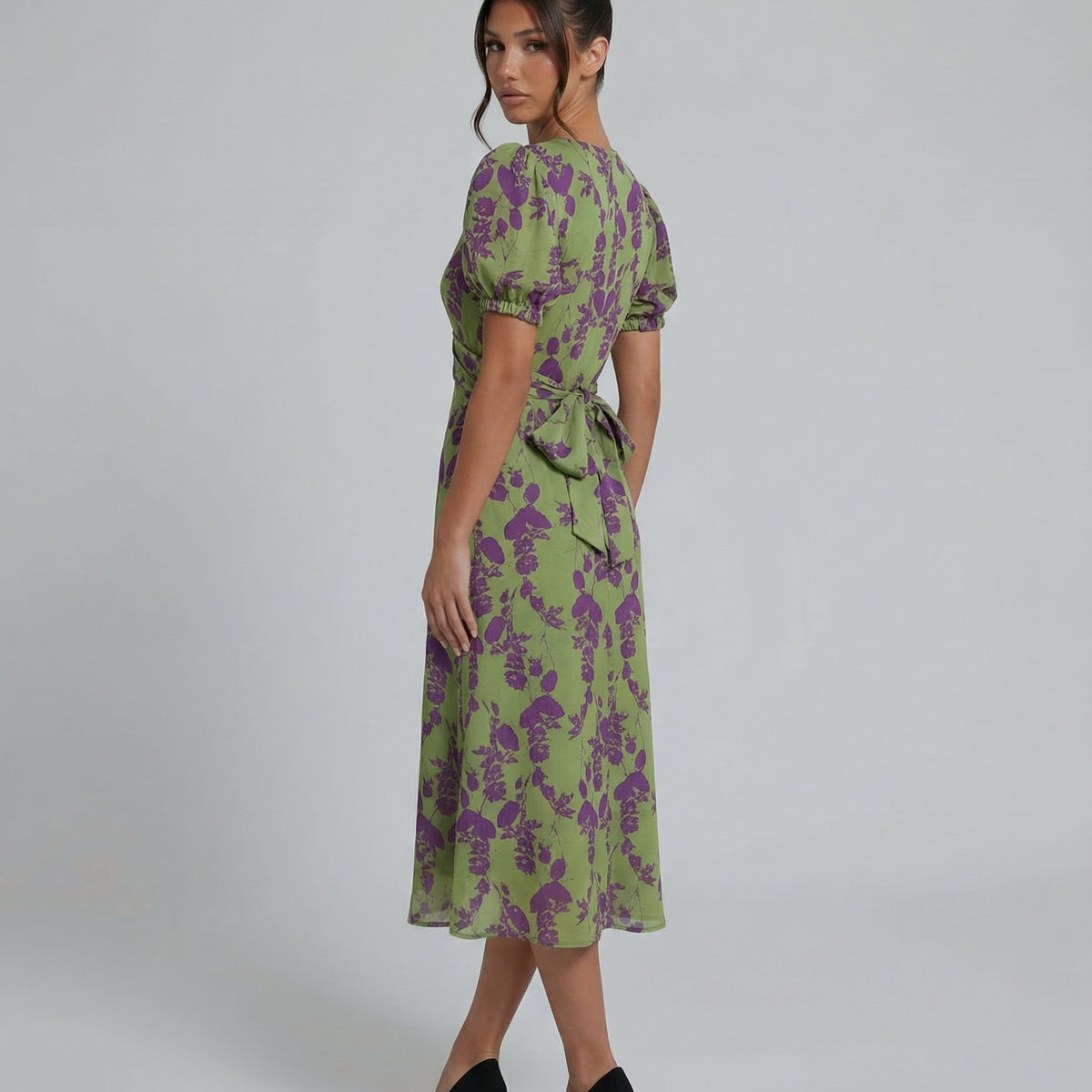 Virelle | Printed Midi Dress with Puff Sleeves