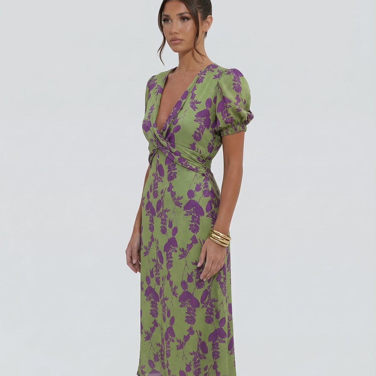 Virelle | Printed Midi Dress with Puff Sleeves