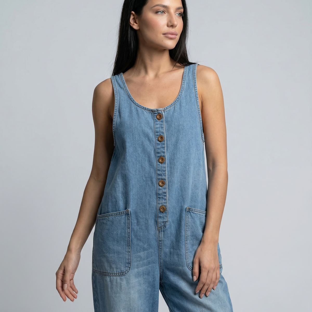 Abigail | Denim Jumpsuit with Button Front