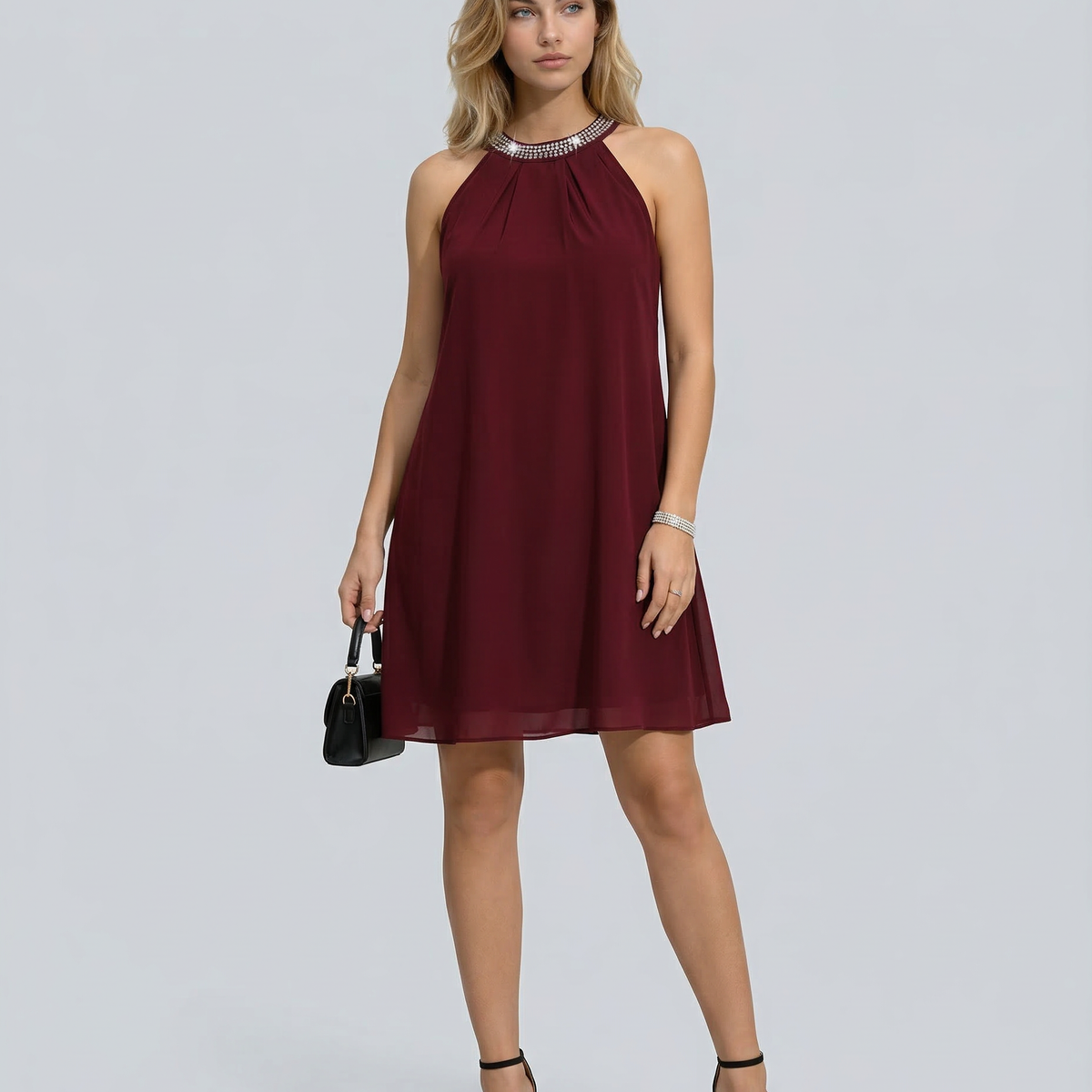 Natalie | Mini Dress with Embellished Halter Neck