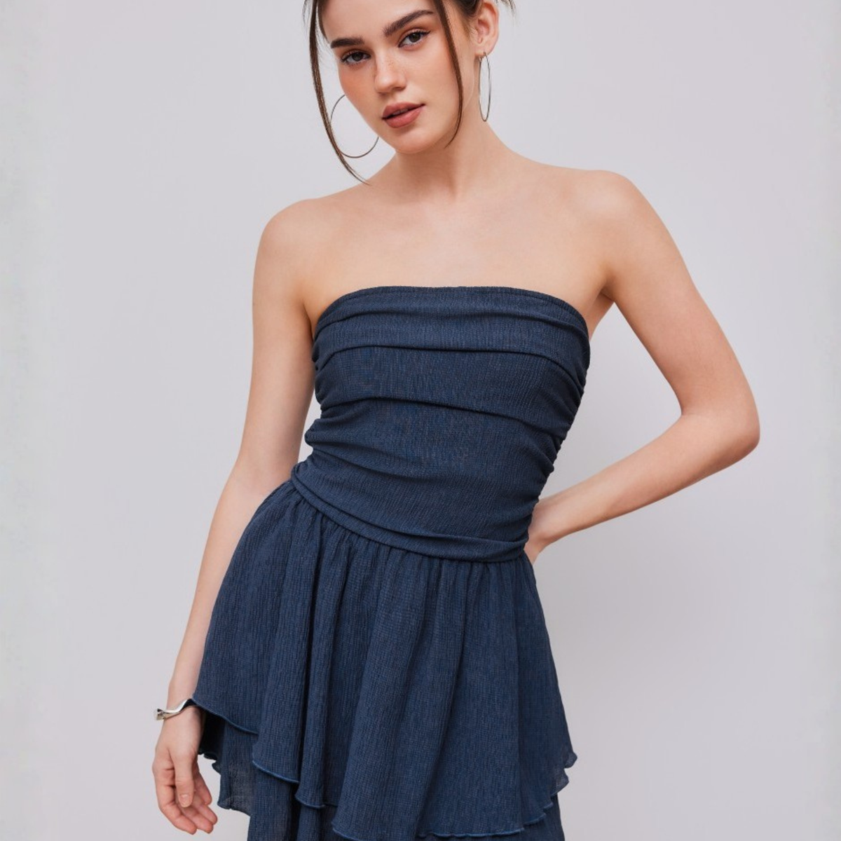 Elodie | Strapless Mini Dress with Tiered Ruffle Skirt