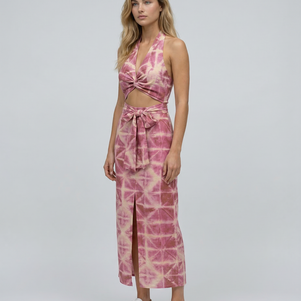 Brooklyn | Tie & Dye Draped Midi Dress with Front Knot