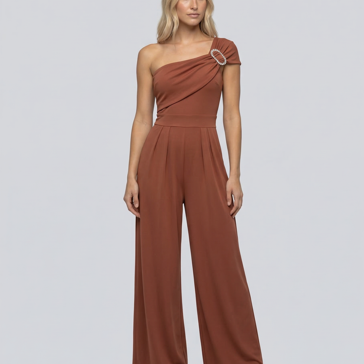 Mila | One-Shoulder Buckle Wide-Leg Jumpsuit