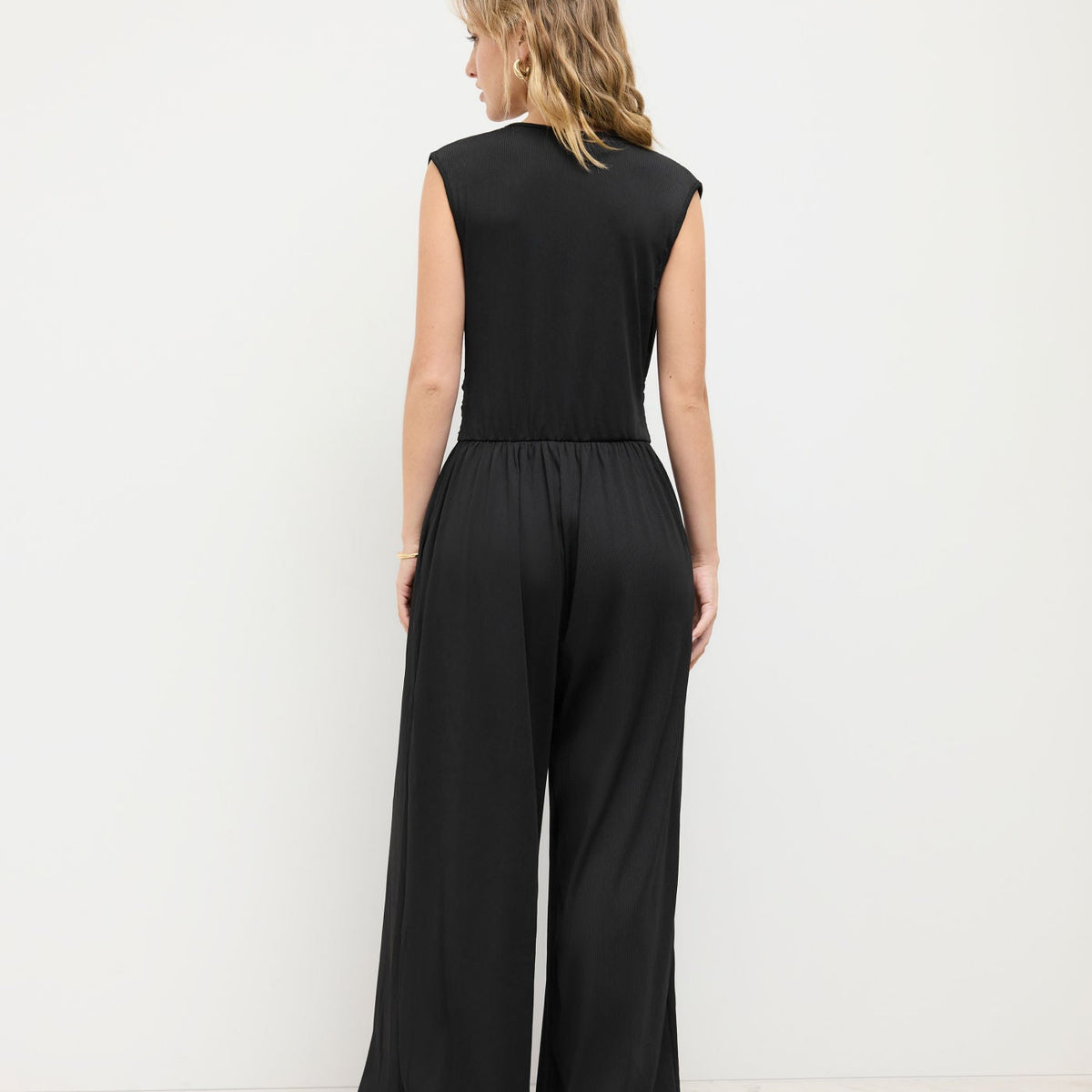 Eleanor | V-neck Ruched Solid Wide Leg Jumpsuit