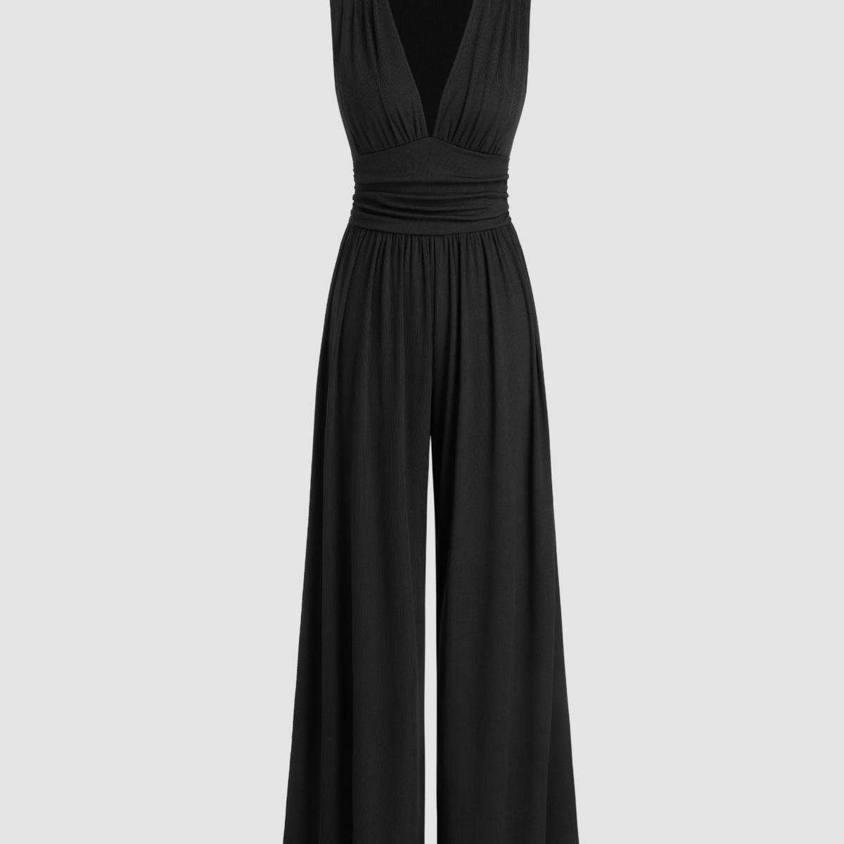 Eleanor | V-neck Ruched Solid Wide Leg Jumpsuit